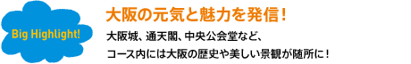 大阪の元気と魅力を発信！大阪城、通天閣、中央公会堂など、コース内には大阪の歴史や美しい景観が随所に！