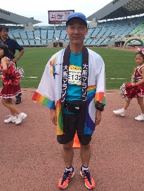 大阪マラソンのハッピを着てくれました！頑張るぞ！