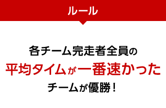 ルール 各チーム完走者全員の平均タイムが一番速かったチームが優勝！