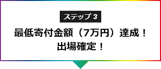 ステップ3最低寄付金額（7万円）達成！出場確定！