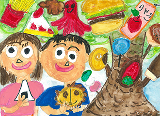 「チックン（注射）しないで、おなかいっぱい食べたい」と5歳の患児が描いた絵です