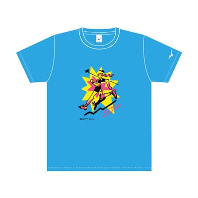 おかやまたかとし氏デザインのなないろチャリティTシャツ（水色）