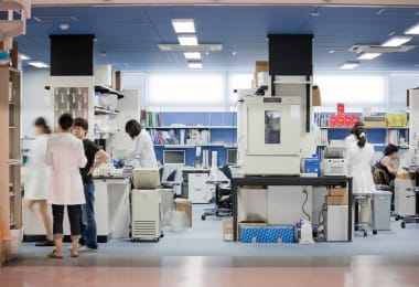 iPS細胞研究棟内4階のオープンラボの様子